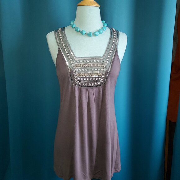 Lilly Low Grey embellished sleeveless girly top – M - Picture 1 of 6